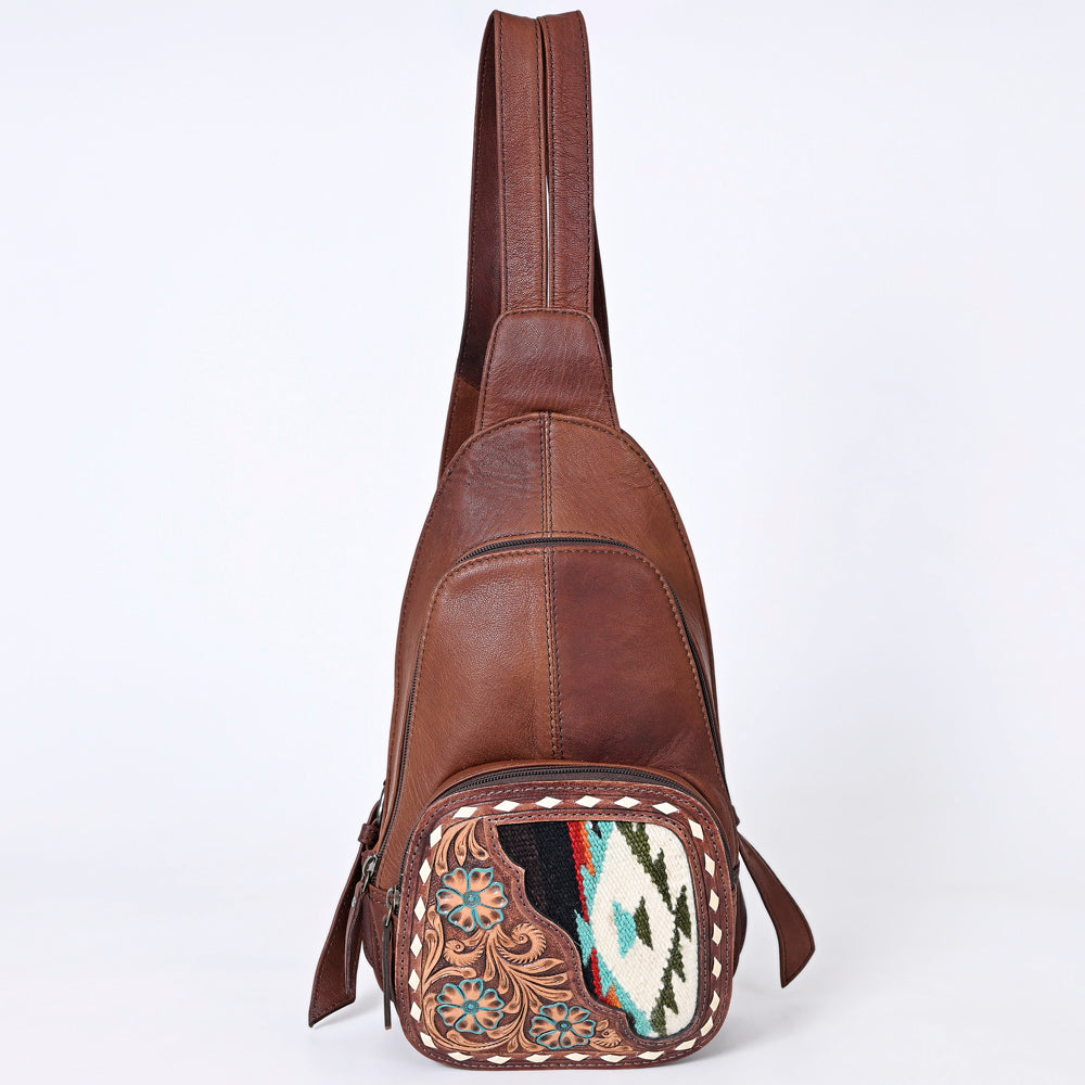 ADBG1182A American Darling Saddle Blanket & Hand Tooled Leather Sling Bag | Western Crossbody