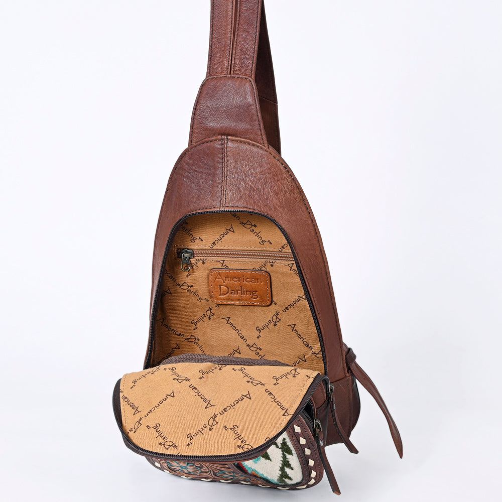 ADBG1182A American Darling Saddle Blanket & Hand Tooled Leather Sling Bag | Western Crossbody