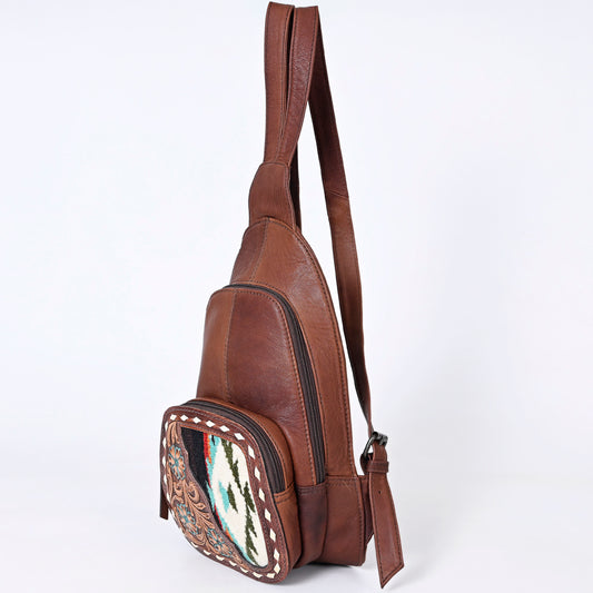 ADBG1182A American Darling Saddle Blanket & Hand Tooled Leather Sling Bag | Western Crossbody