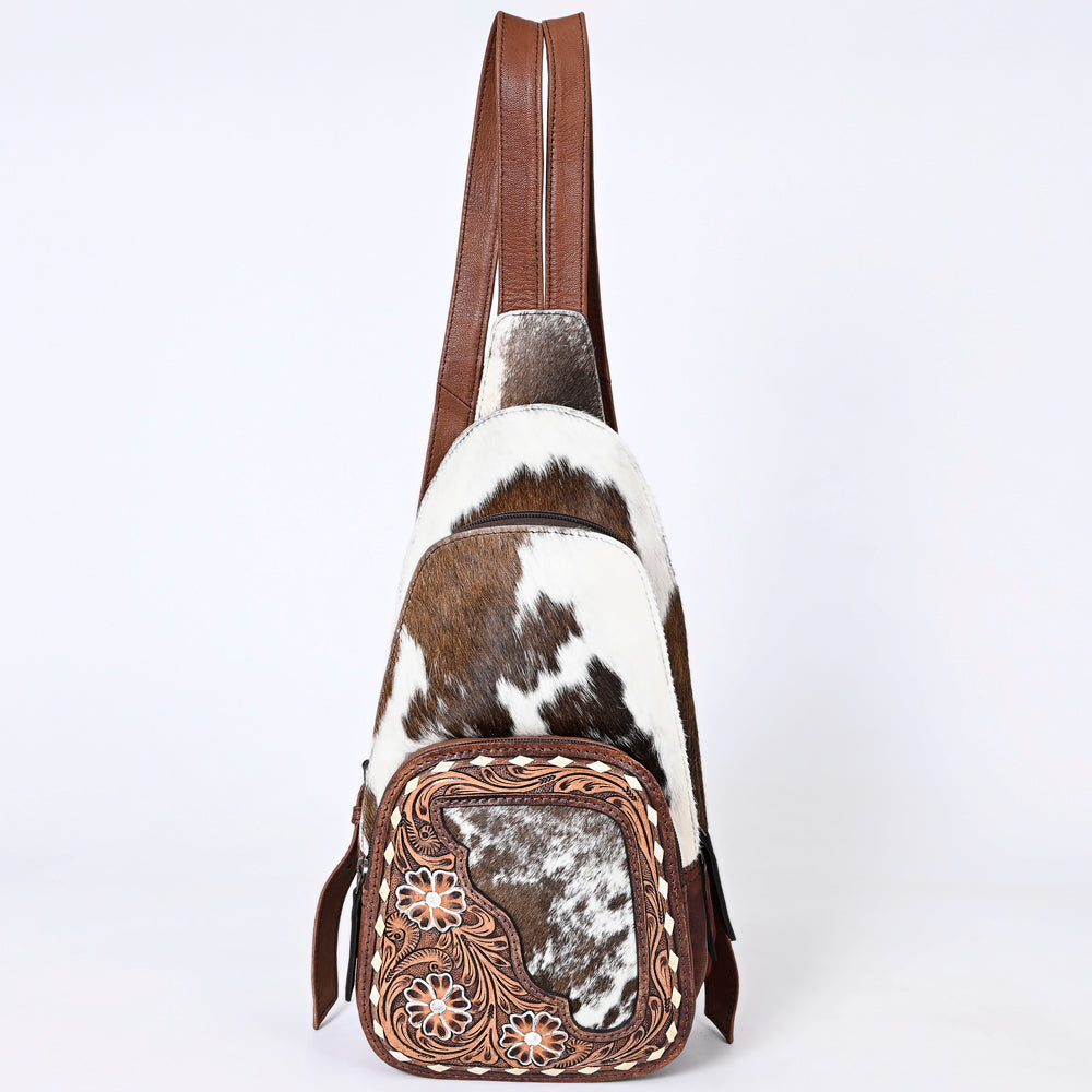 ADBG1182B American Darling Hair-On Cowhide Sling Bag | Tooled Leather Western Backpack