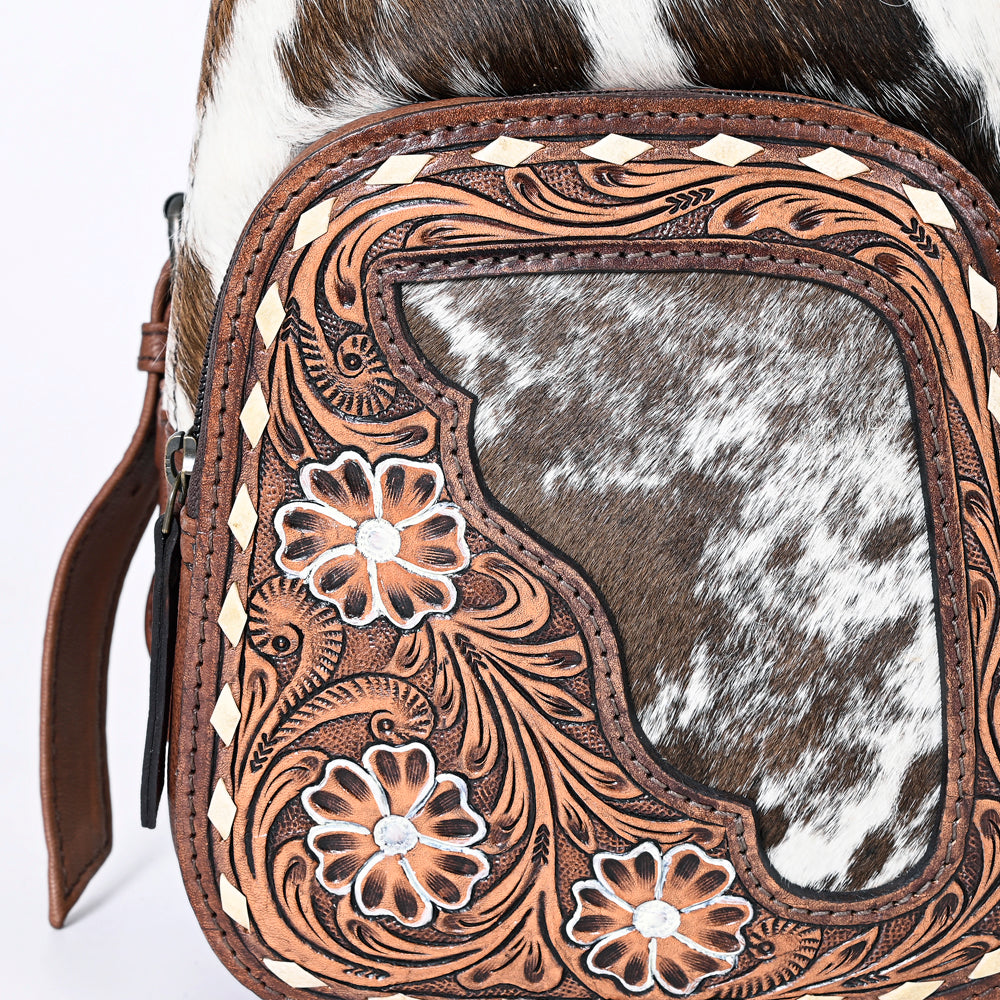 ADBG1182B American Darling Hair-On Cowhide Sling Bag | Tooled Leather Western Backpack