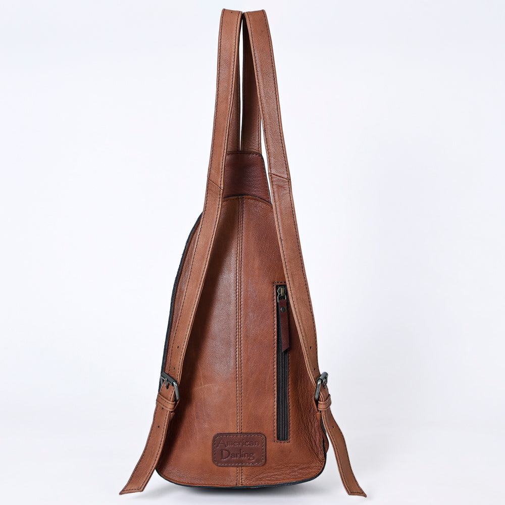 ADBG1182B American Darling Hair-On Cowhide Sling Bag | Tooled Leather Western Backpack