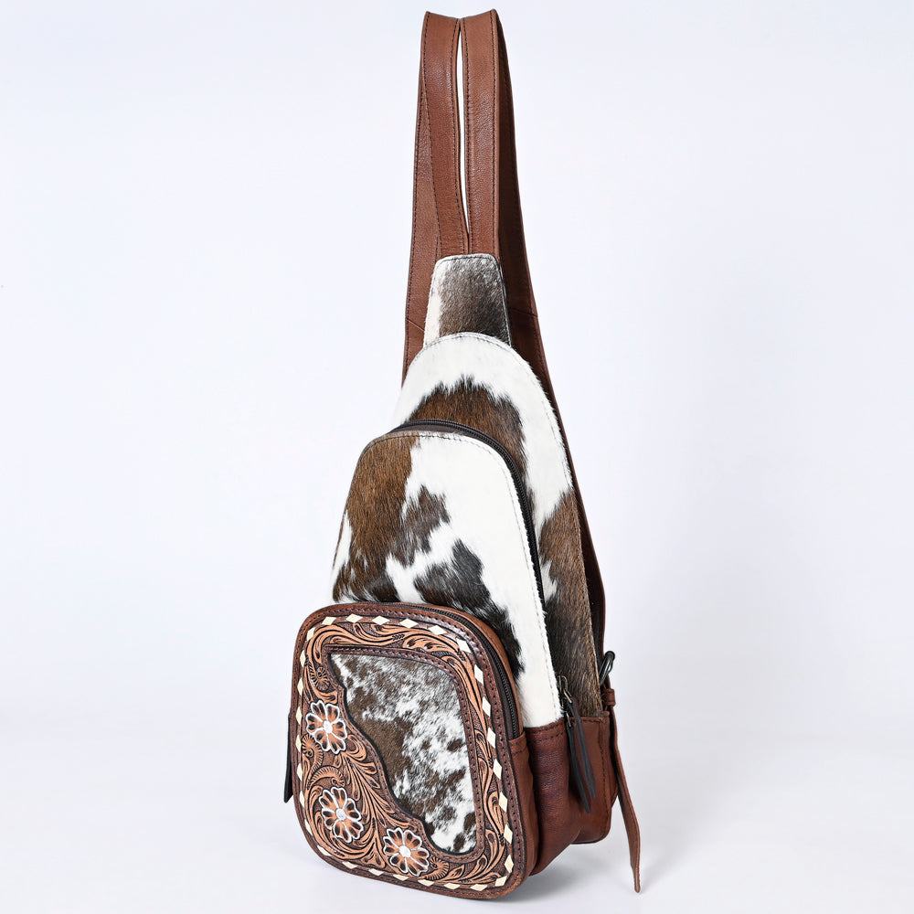 ADBG1182B American Darling Hair-On Cowhide Sling Bag | Tooled Leather Western Backpack