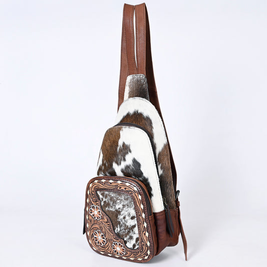 ADBG1182B American Darling Hair-On Cowhide Sling Bag | Tooled Leather Western Backpack