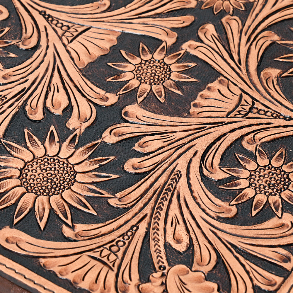 ADBGA300 American Darling Lockable Jewelry Case Hair-On Hide & Hand-Tooled Leather Floral Lid