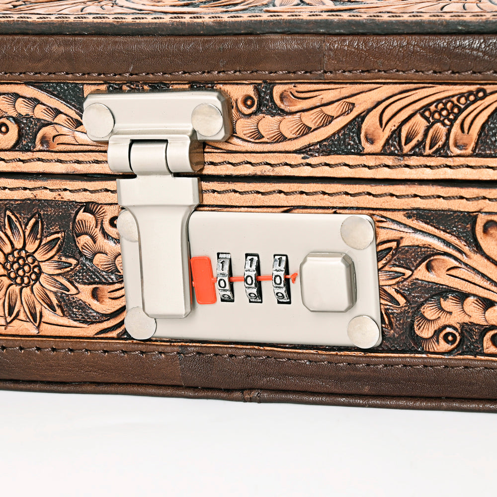 ADBGA300 American Darling Lockable Jewelry Case Hair-On Hide & Hand-Tooled Leather Floral Lid