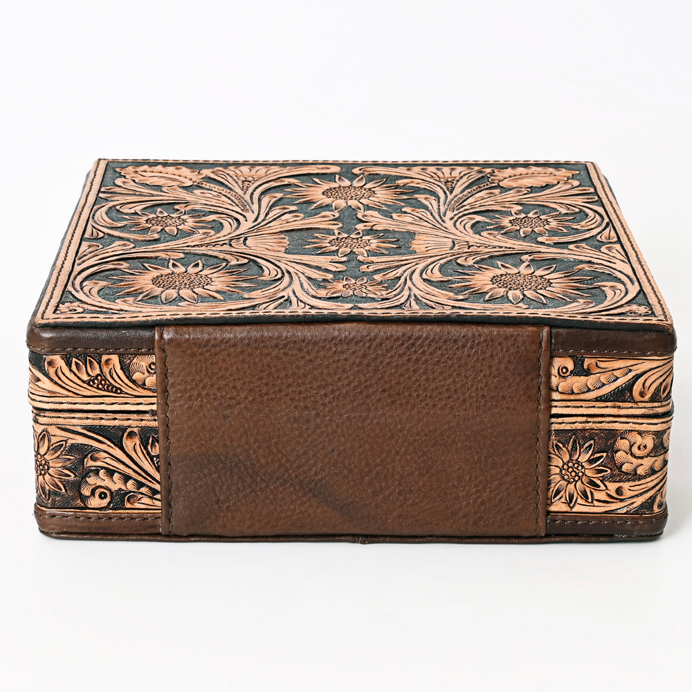 ADBGA300 American Darling Lockable Jewelry Case Hair-On Hide & Hand-Tooled Leather Floral Lid