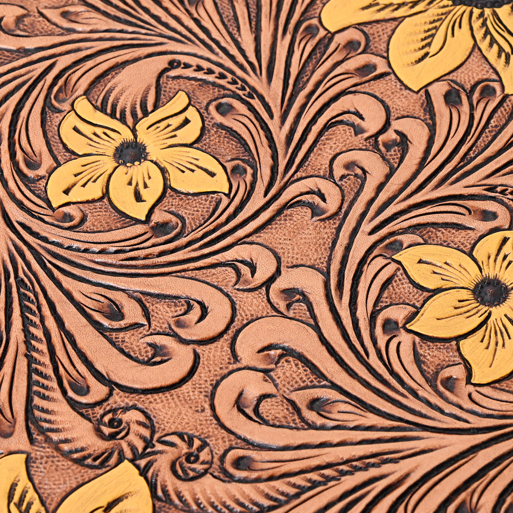 ADBGA300 American Darling Lockable Jewelry Case Hair-On Hide & Hand-Tooled Leather Floral Lid