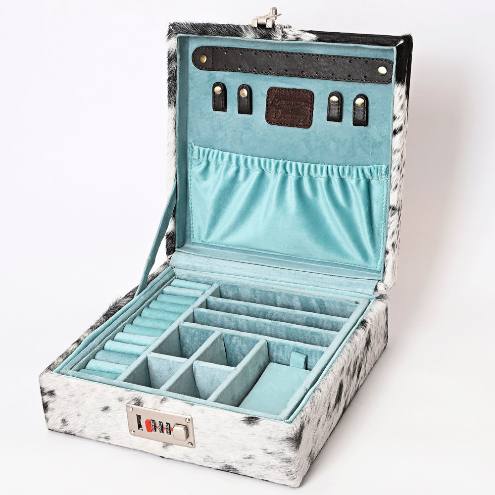 ADBGA300 American Darling Lockable Jewelry Case Hair-On Hide & Hand-Tooled Leather Floral Lid