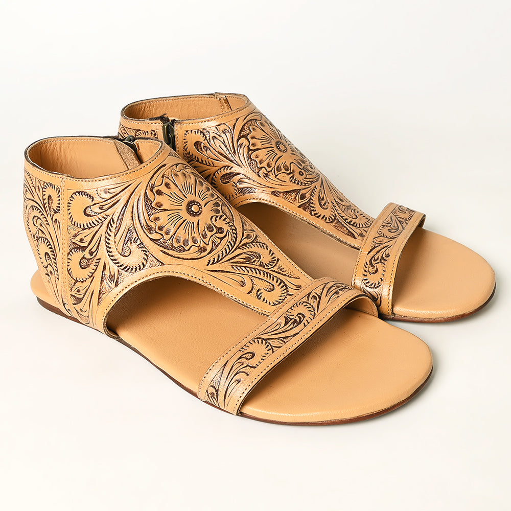 LC-ADFT141A carved genuine leather sandal footwear flip flop