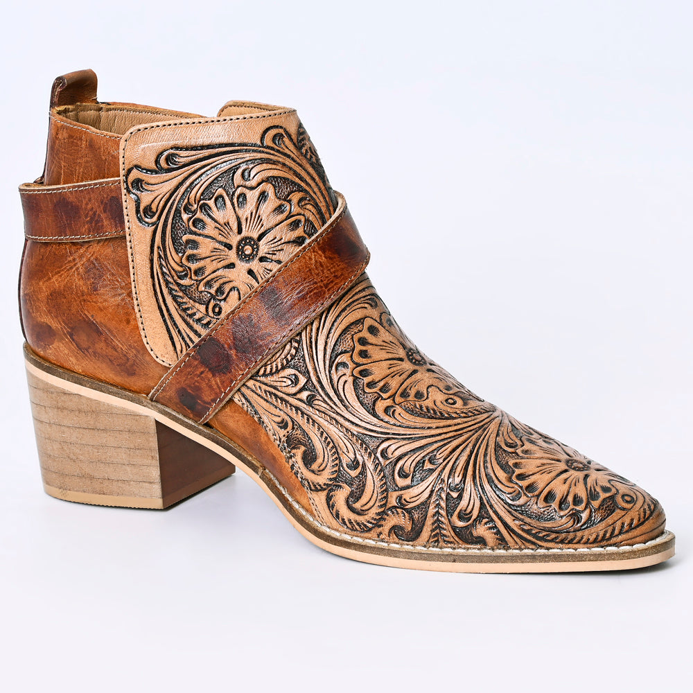 ADFT162 Hand Tooled Genuine Western Leather Ankle Boot