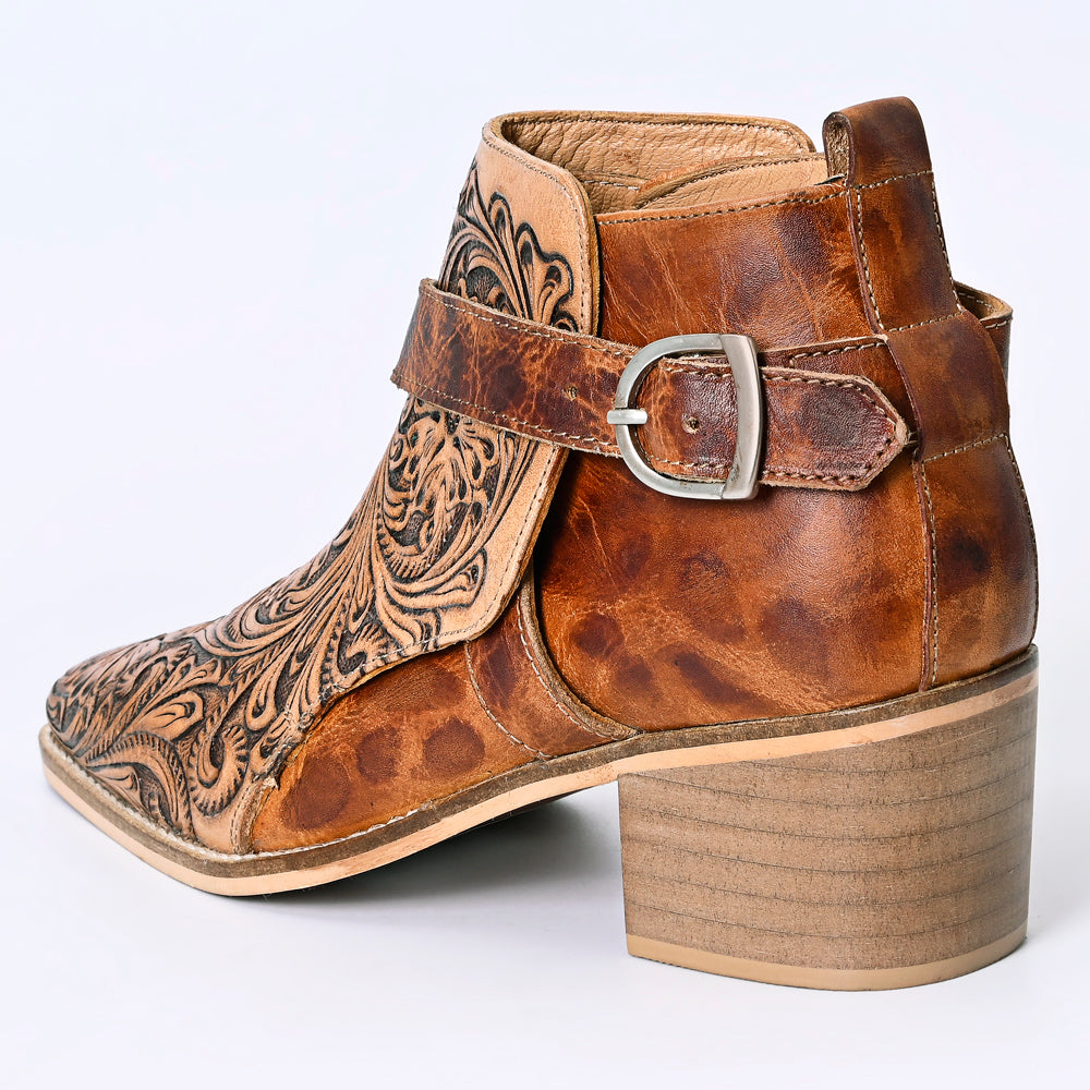 ADFT162 Hand Tooled Genuine Western Leather Ankle Boot