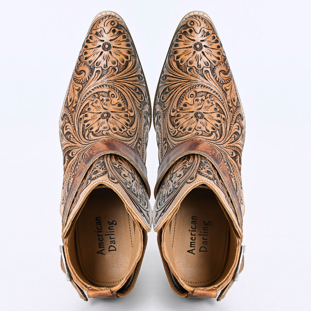 ADFT162 Hand Tooled Genuine Western Leather Ankle Boot