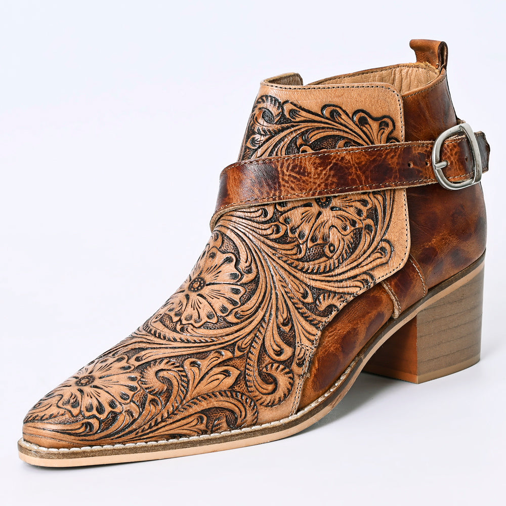 ADFT162 Hand Tooled Genuine Western Leather Ankle Boot