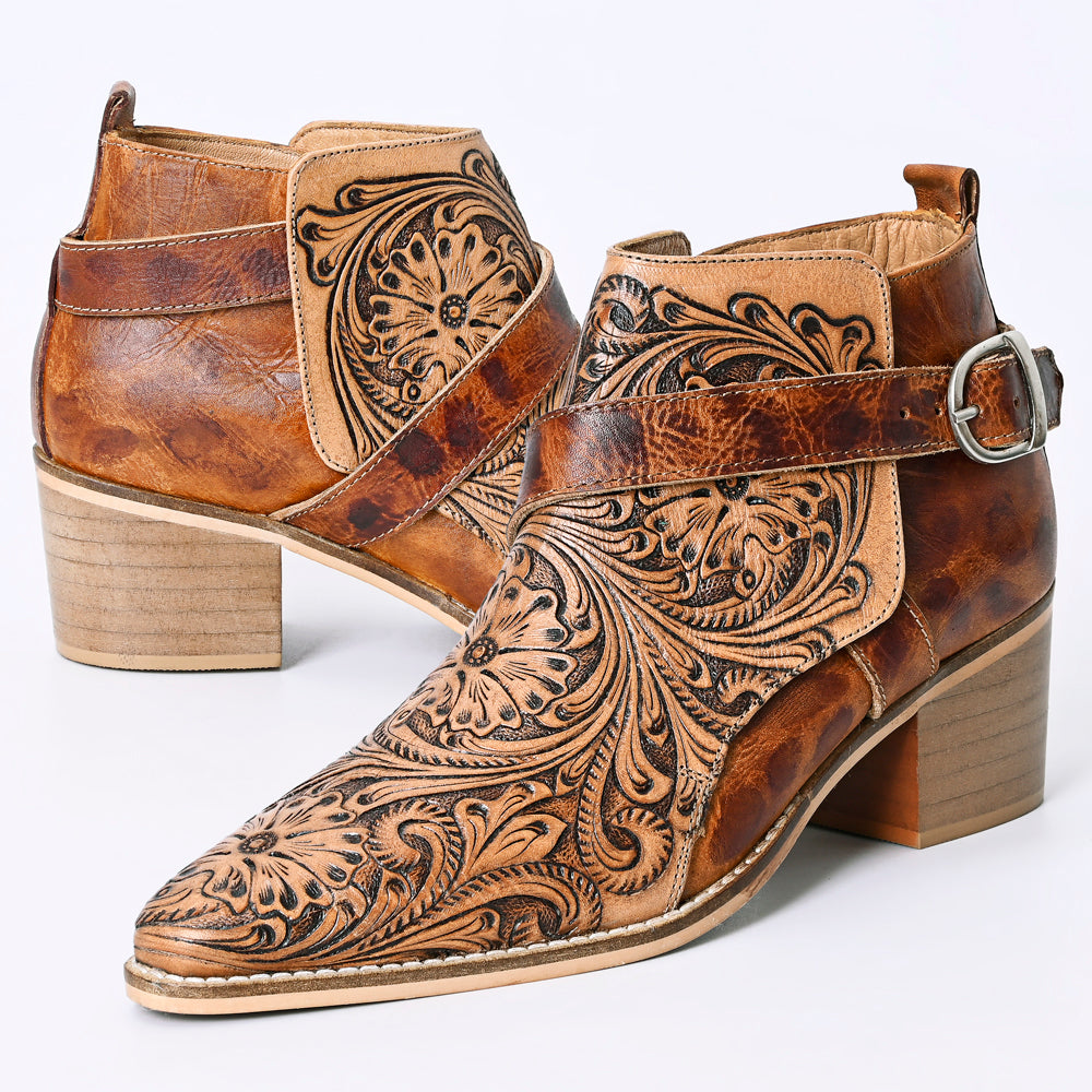 ADFT162 Hand Tooled Genuine Western Leather Ankle Boot