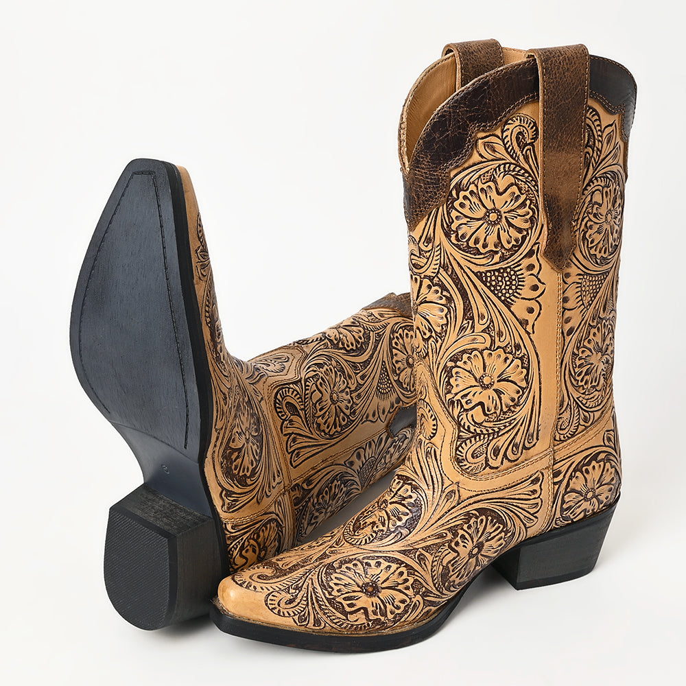 LC-ADFT166 Hand Tooled Genuine Western Leather Long Boot