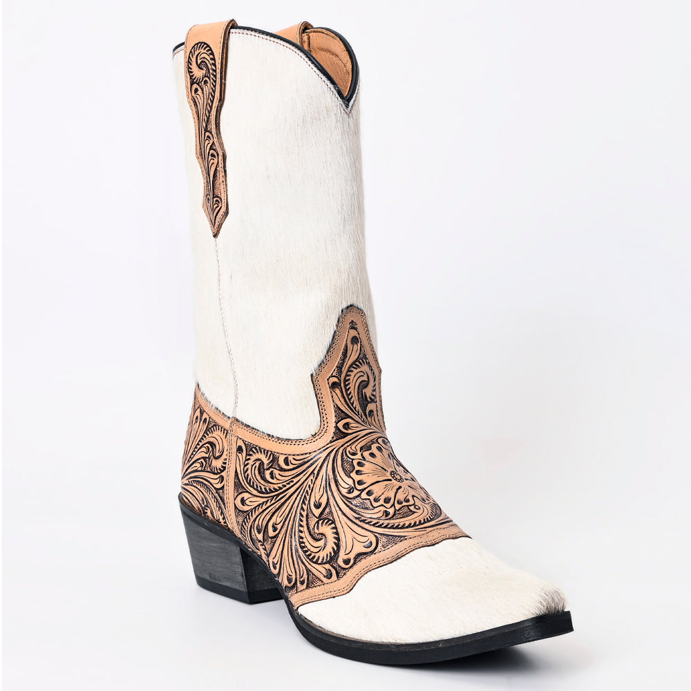 LC-ADFT166B Hand Tooled Hair On Genuine Western Leather Long Boot