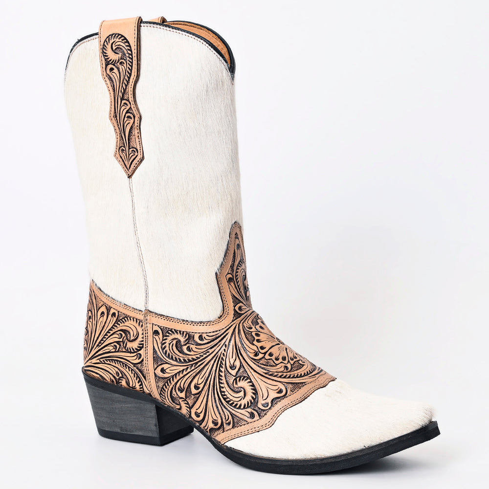 LC-ADFT166B Hand Tooled Hair On Genuine Western Leather Long Boot