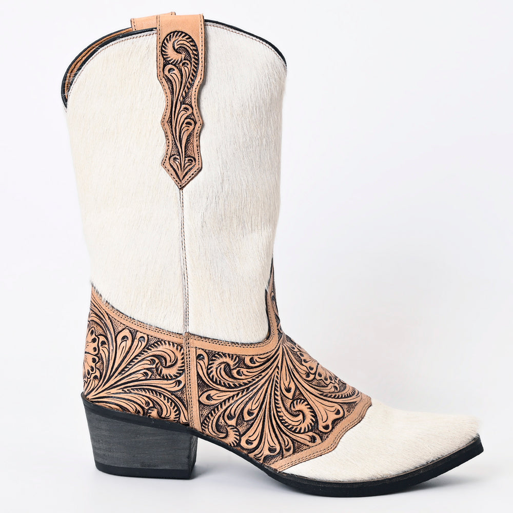 LC-ADFT166B Hand Tooled Hair On Genuine Western Leather Long Boot