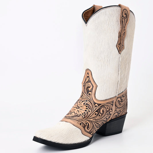 LC-ADFT166B Hand Tooled Hair On Genuine Western Leather Long Boot