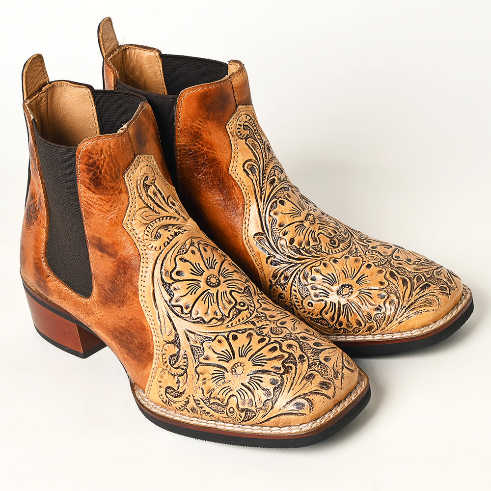 LC-ADFT169-10 Hand Tooled Genuine Western Leather Riding Ankle Boot