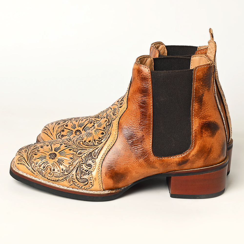 LC-ADFT169-9 Hand Tooled Genuine Western Leather Riding Ankle Boot