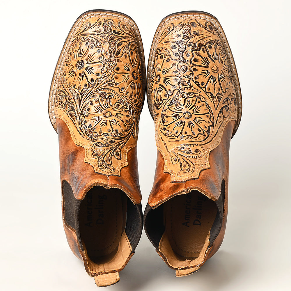 LC-ADFT169 Hand Tooled Genuine Western Leather Riding Ankle Boot