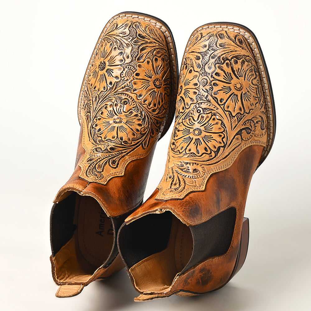 LC-ADFT169 Hand Tooled Genuine Western Leather Riding Ankle Boot