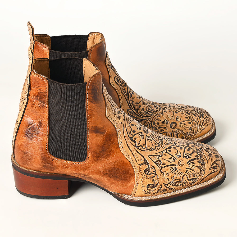 LC-ADFT169 Hand Tooled Genuine Western Leather Riding Ankle Boot