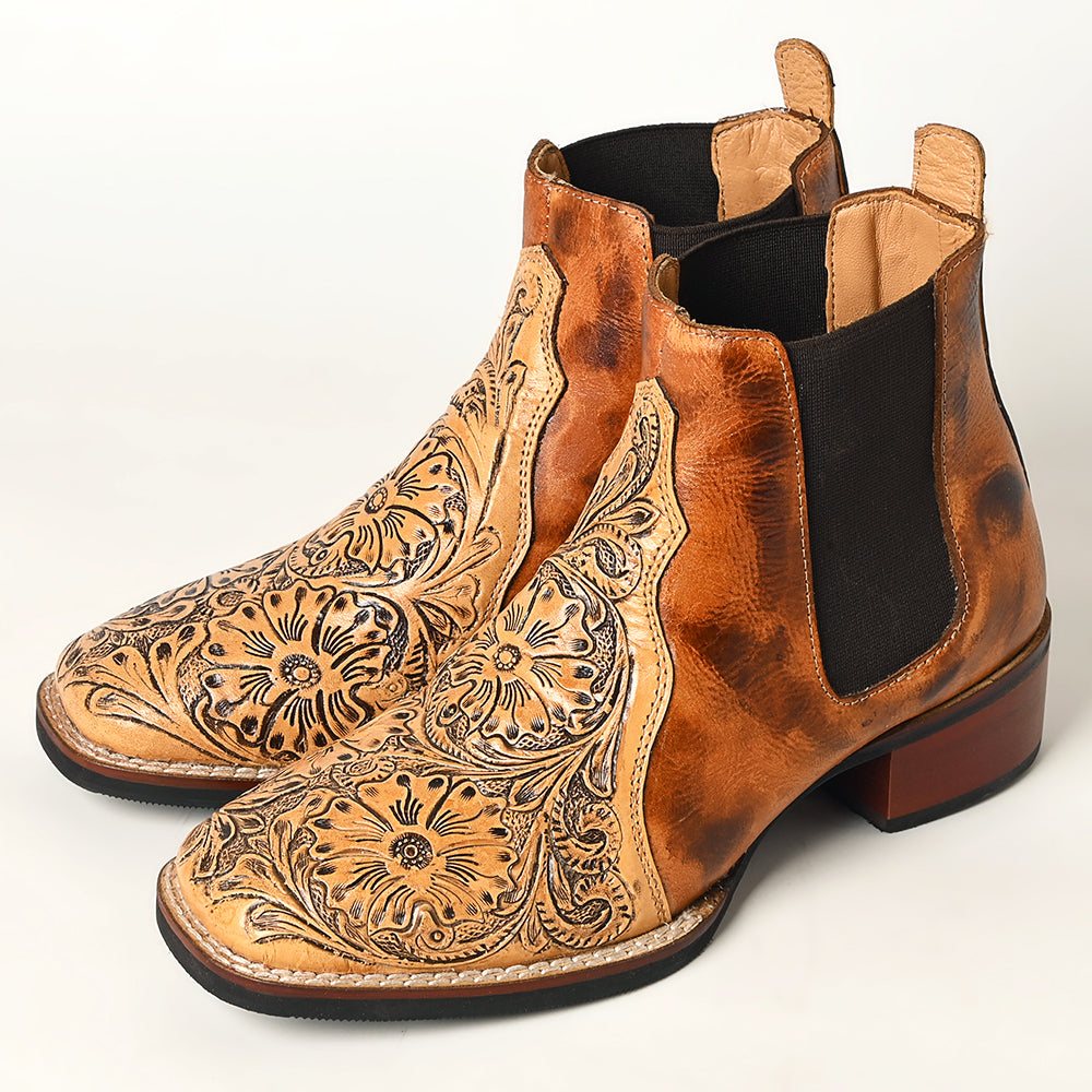 LC-ADFT169-10 Hand Tooled Genuine Western Leather Riding Ankle Boot