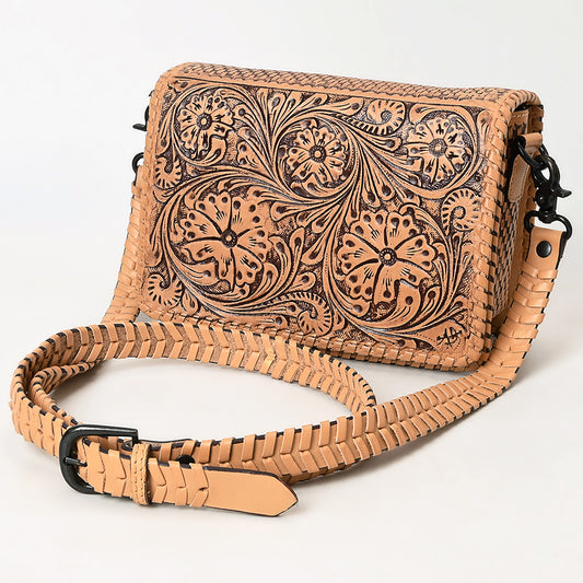ADBGZ751 Hand Tooled Leather Crossbody Bag - Western Floral Whipstitch Sling