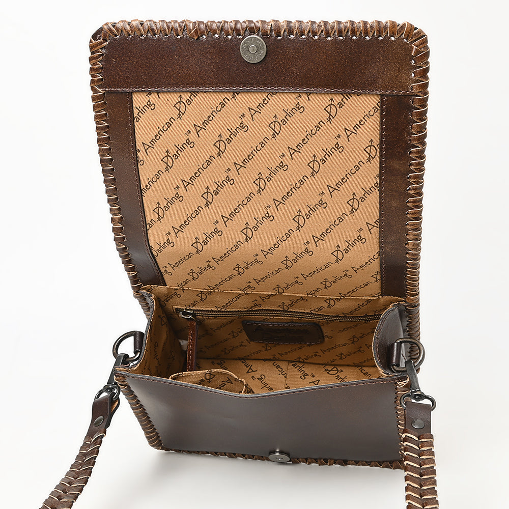 ADBGZ751 Hand Tooled Leather Crossbody Bag - Western Floral Whipstitch Sling