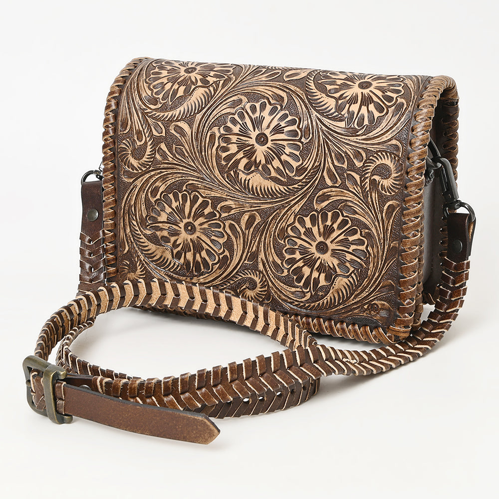 ADBGZ751 Hand Tooled Leather Crossbody Bag - Western Floral Whipstitch Sling