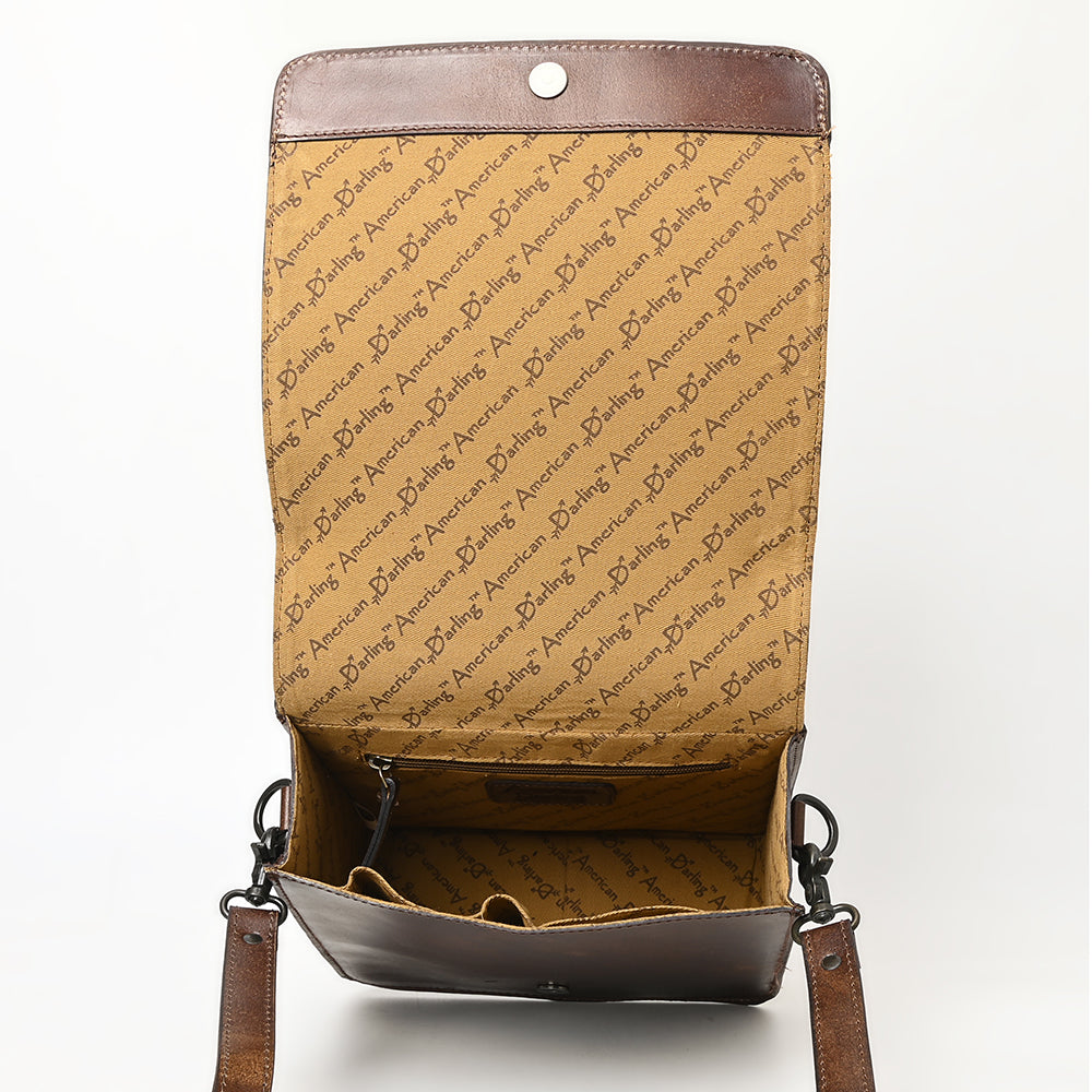 ADBGZ753 Square Hand Tooled Leather Crossbody Bag - Western Floral White Whipstitch Trim