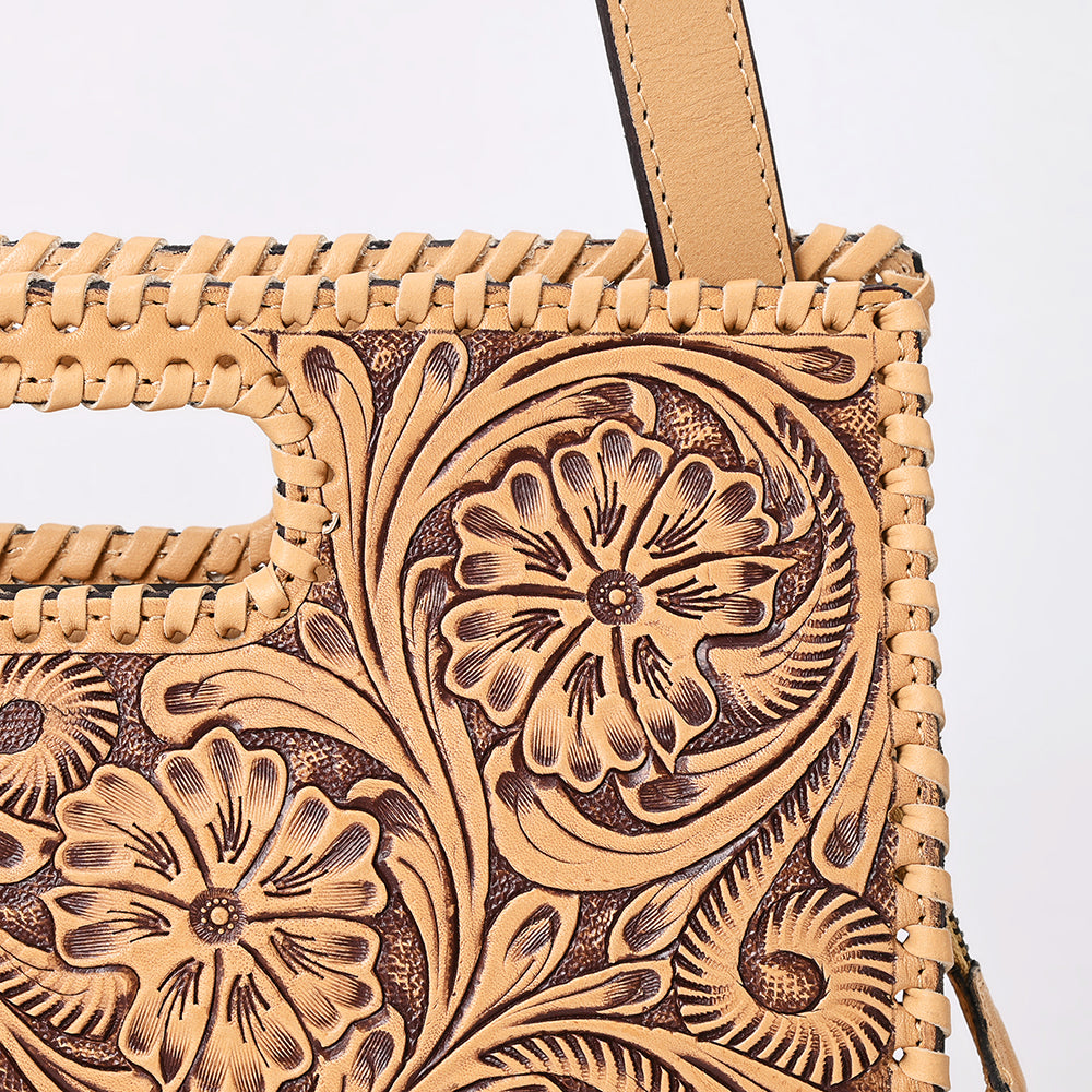 ADBGZ755 Hand Tooled Leather Clutch Wallet - Western Floral Cutout Handle Purse
