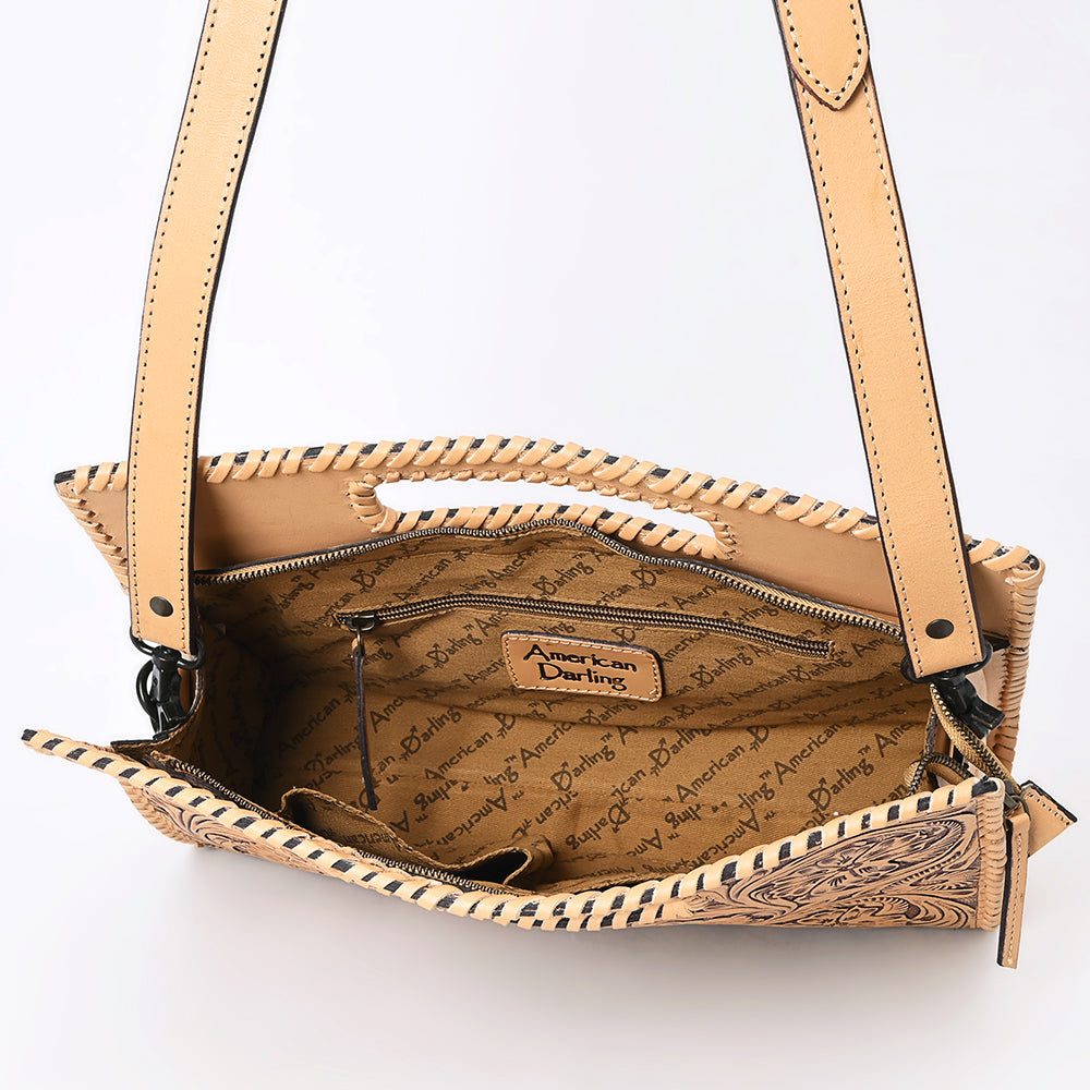 ADBGZ755 Hand Tooled Leather Clutch Wallet - Western Floral Cutout Handle Purse