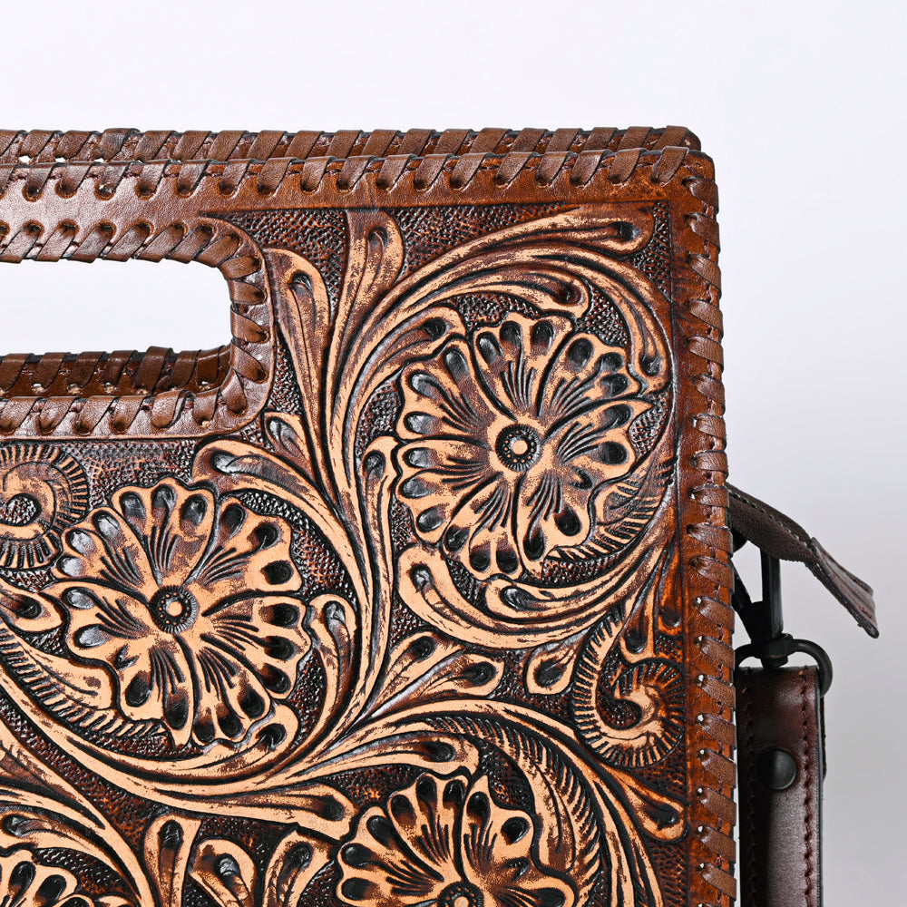ADBGZ755 Hand Tooled Leather Clutch Wallet - Western Floral Cutout Handle Purse
