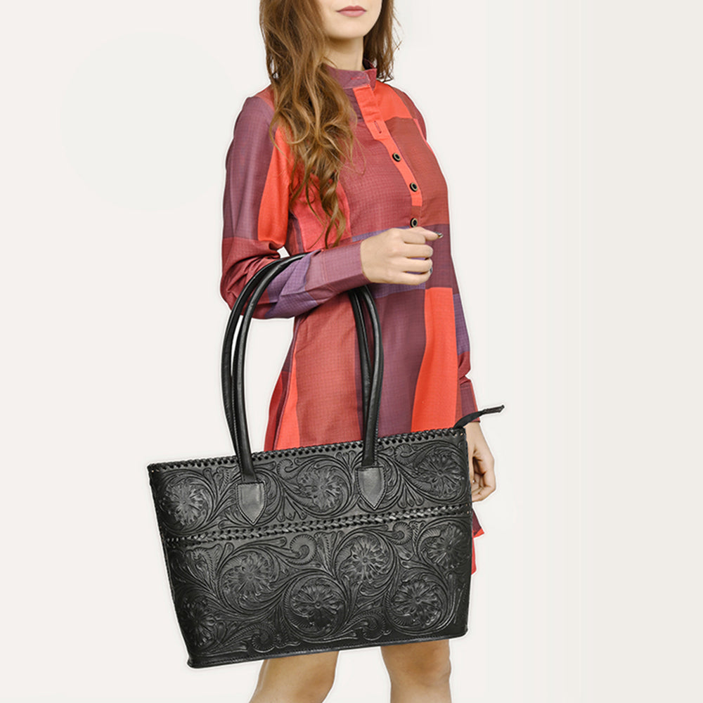 LC-ADBGZ756B Tote Hand Tooled Genuine Western Leather Women Bag