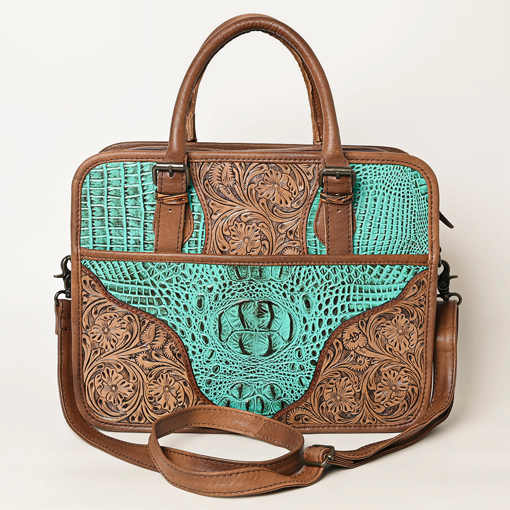 ADBG1183 American Darling Turquoise Crocdile Embossed & Hand Tooled Leather Briefcase Tote