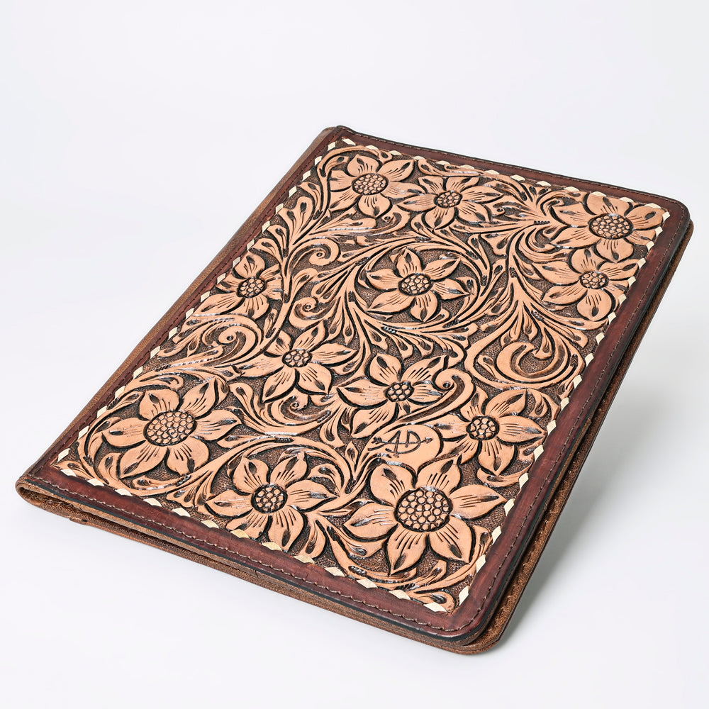 ADBG1184 American Darling Hand Tooled Leather Portfolio Bag | Floral Carved Tablet Sleeve