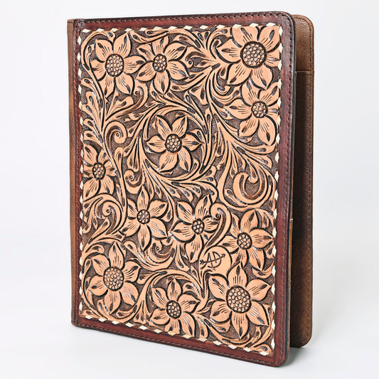 ADBG1184 American Darling Hand Tooled Leather Portfolio Bag -Floral Carved Tablet Sleeve