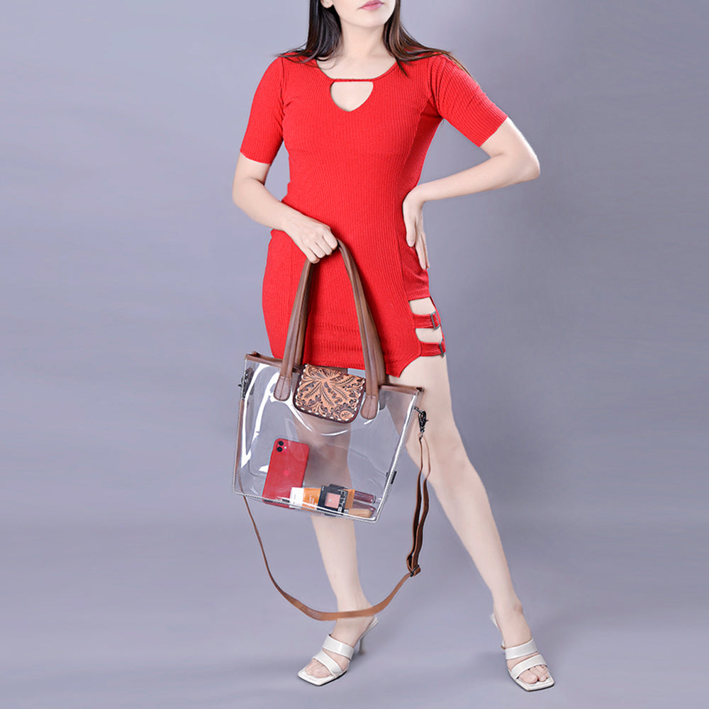 ADBG1186 American Darling Floral Tooled Leather Clear Bag | Western Stadium Tote