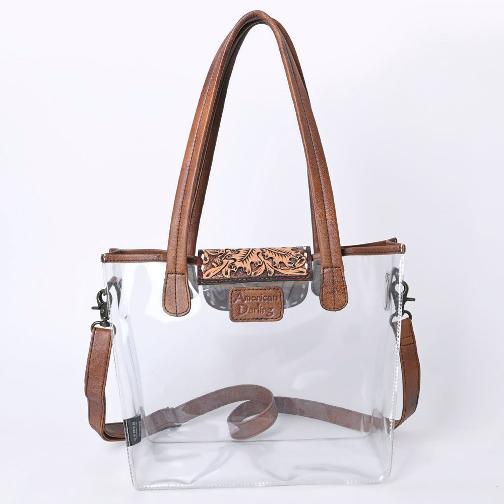 ADBG1186 American Darling Floral Tooled Leather Clear Bag | Western Stadium Tote