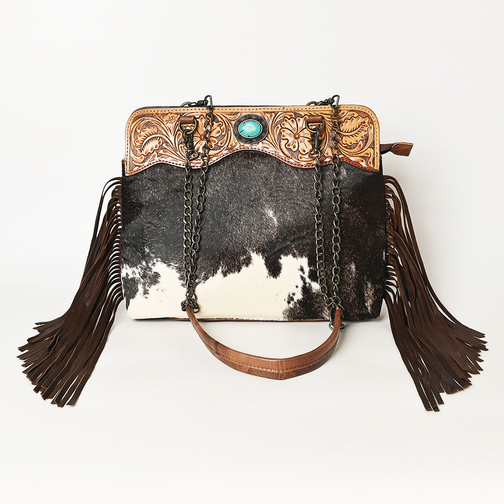 ADBG1187 American Darling Cowhide Fringe Large Crossbody | Tooled Leather & Chain Bag