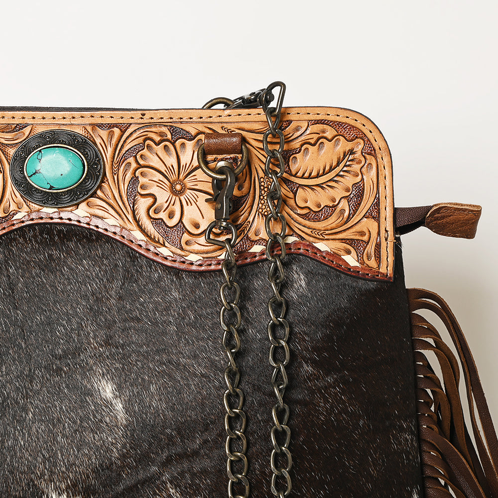 ADBG1187 American Darling Cowhide Fringe Large Crossbody | Tooled Leather & Chain Bag