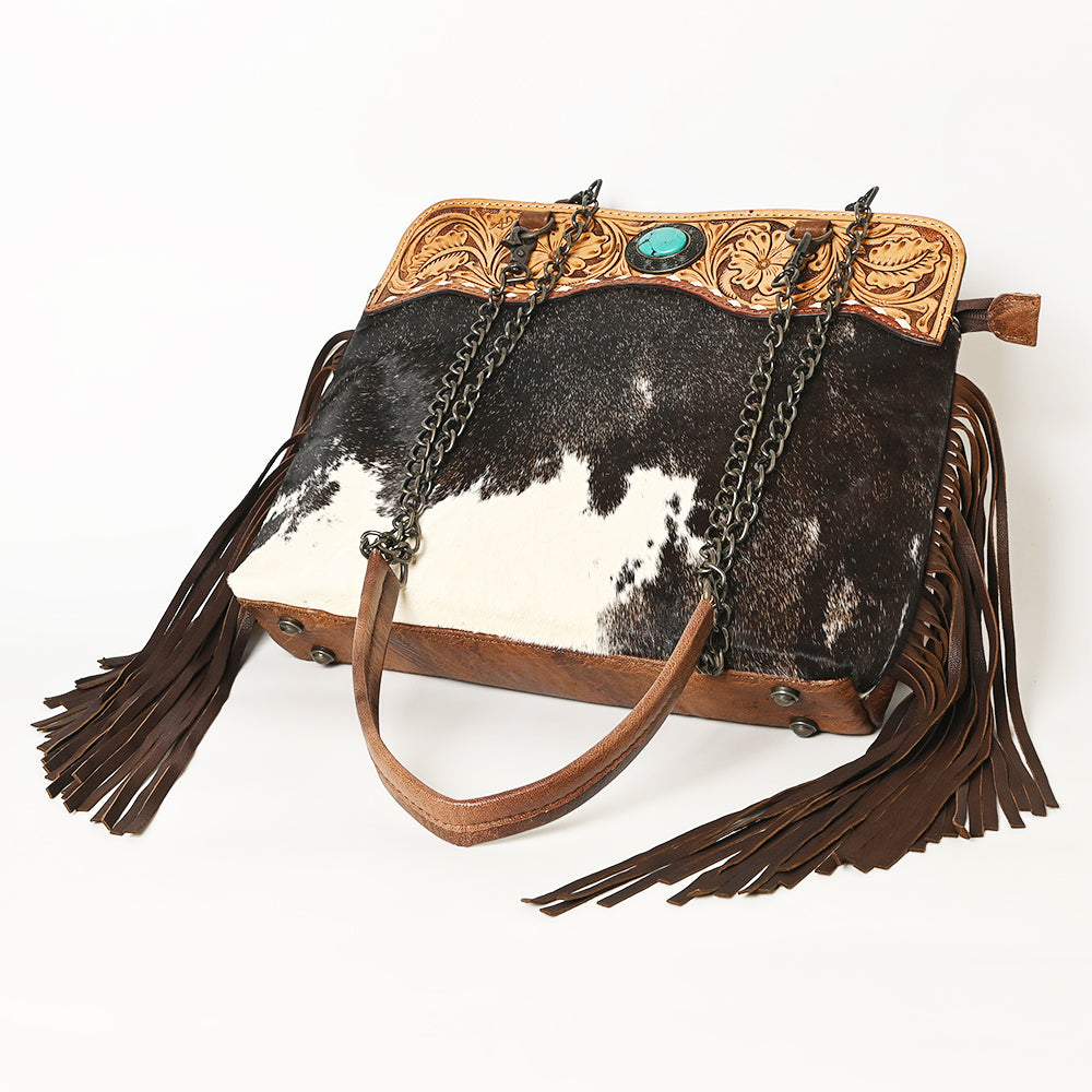ADBG1187 American Darling Cowhide Fringe Large Crossbody | Tooled Leather & Chain Bag
