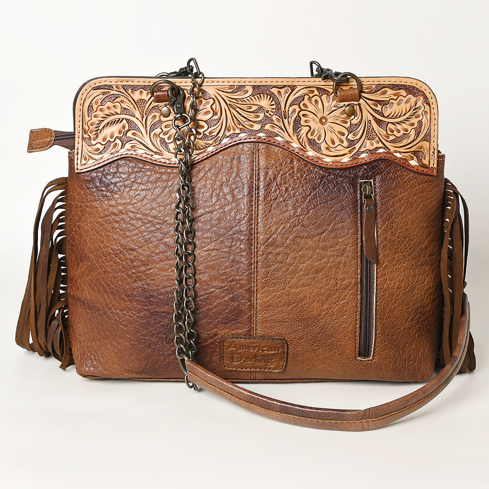 ADBG1187 American Darling Cowhide Fringe Large Crossbody | Tooled Leather & Chain Bag