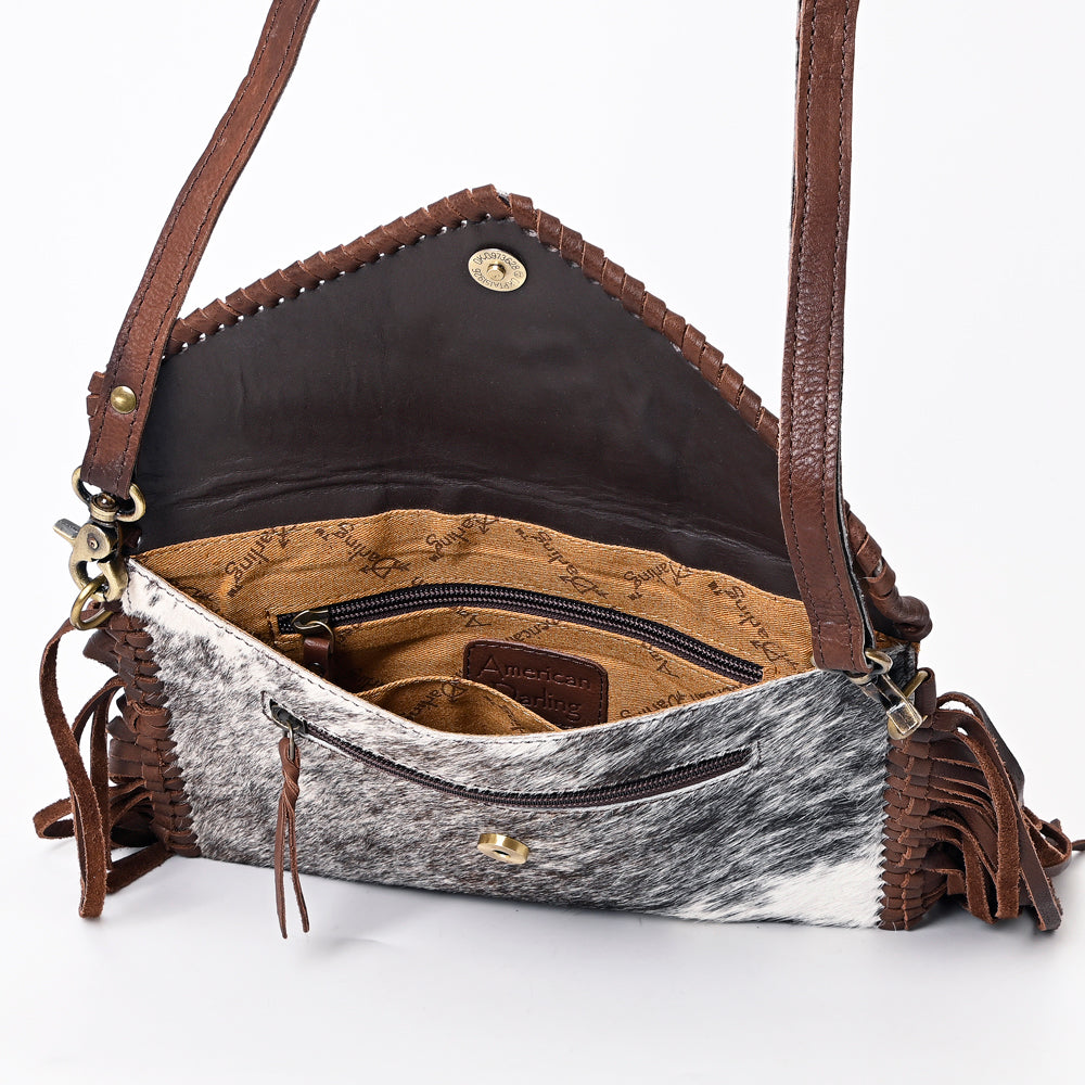 ADBGA388 Hair-On Cowhide Western Fringe Crossbody with Concho Accents