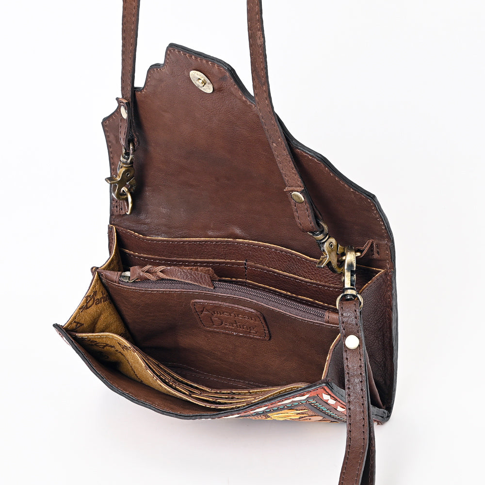 ADBGA393 Tooled Leather Wallet Bag with Turquoise Stud Trim & Floral Design