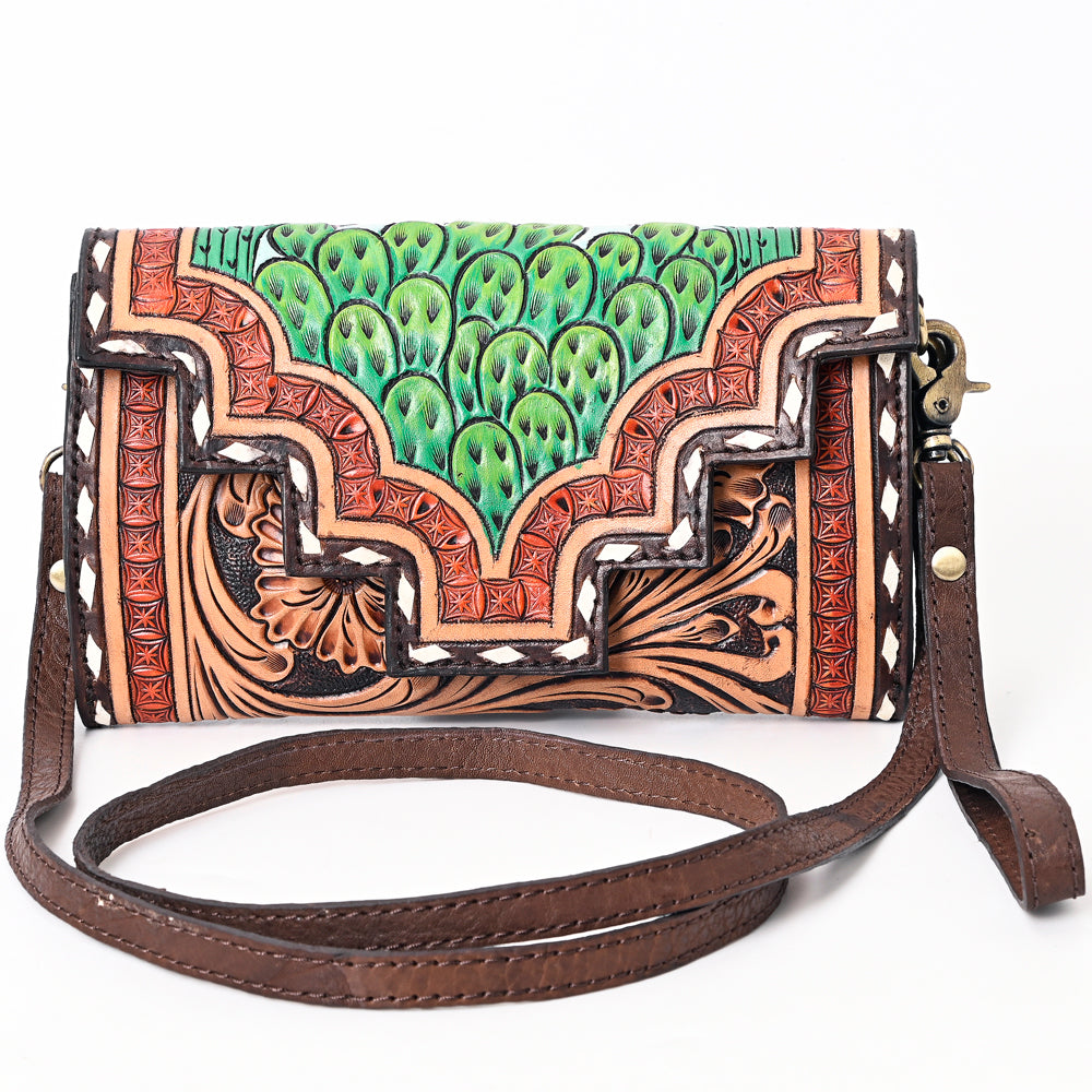 ADBGA393 Tooled Leather Wallet Bag with Turquoise Stud Trim & Floral Design